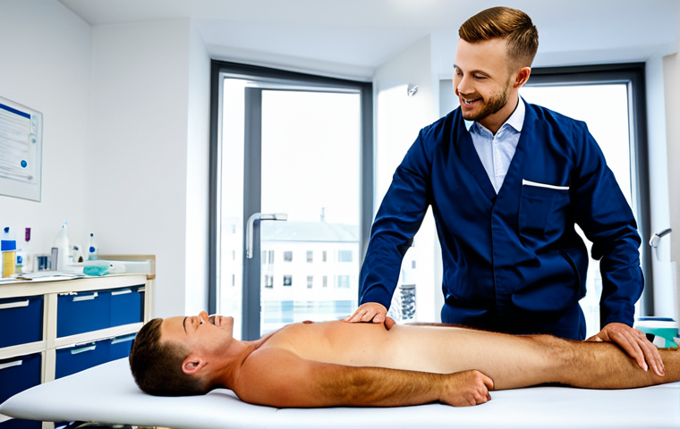 Kiropraktor och akupunktur**
"A licensed kiropraktor, fully clothed in professional attire, gently performing akupunktur on a patient's back in a bright, clean clinic setting. Focus on precision and care. Safe for work, appropriate content, natural pose, perfect anatomy, professional setting, fully clothed, family-friendly."
**